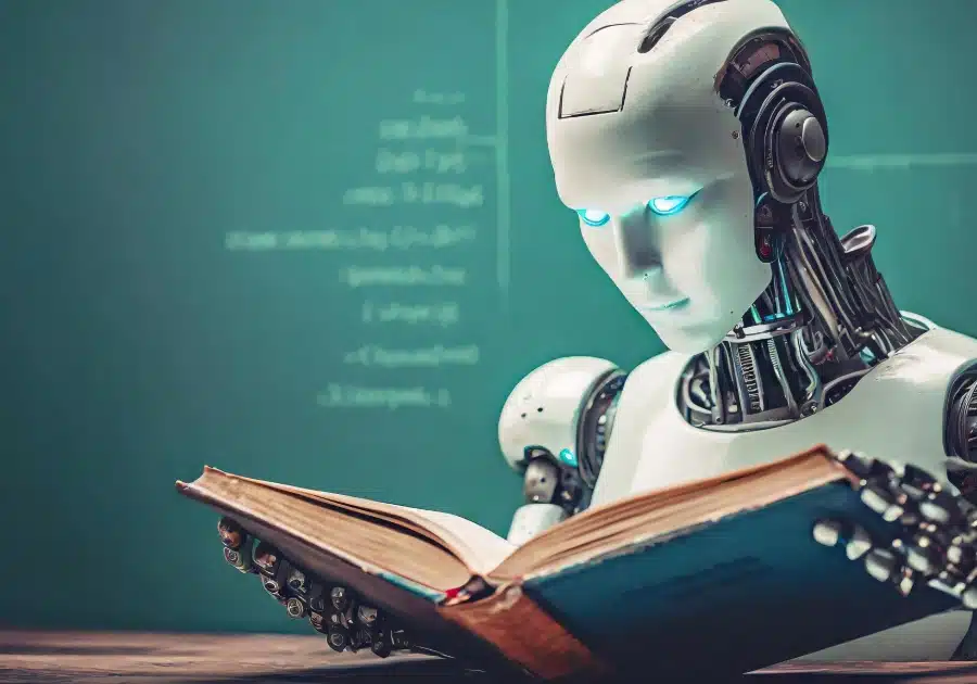 Robot reading old book